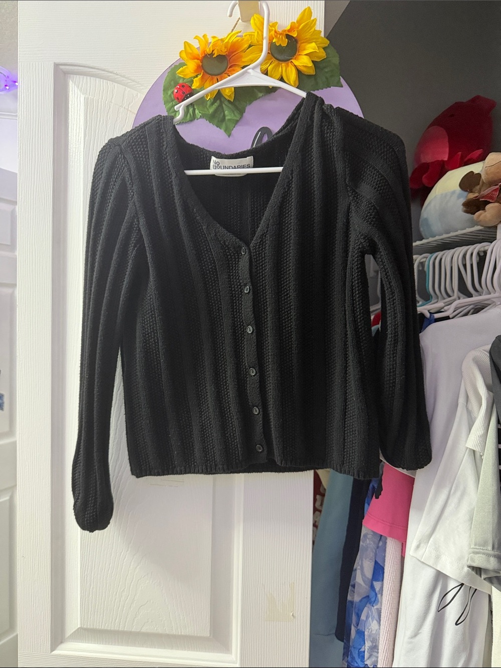 No Boundaries Black V-Neck Button Front Women's Cardigan Sweater